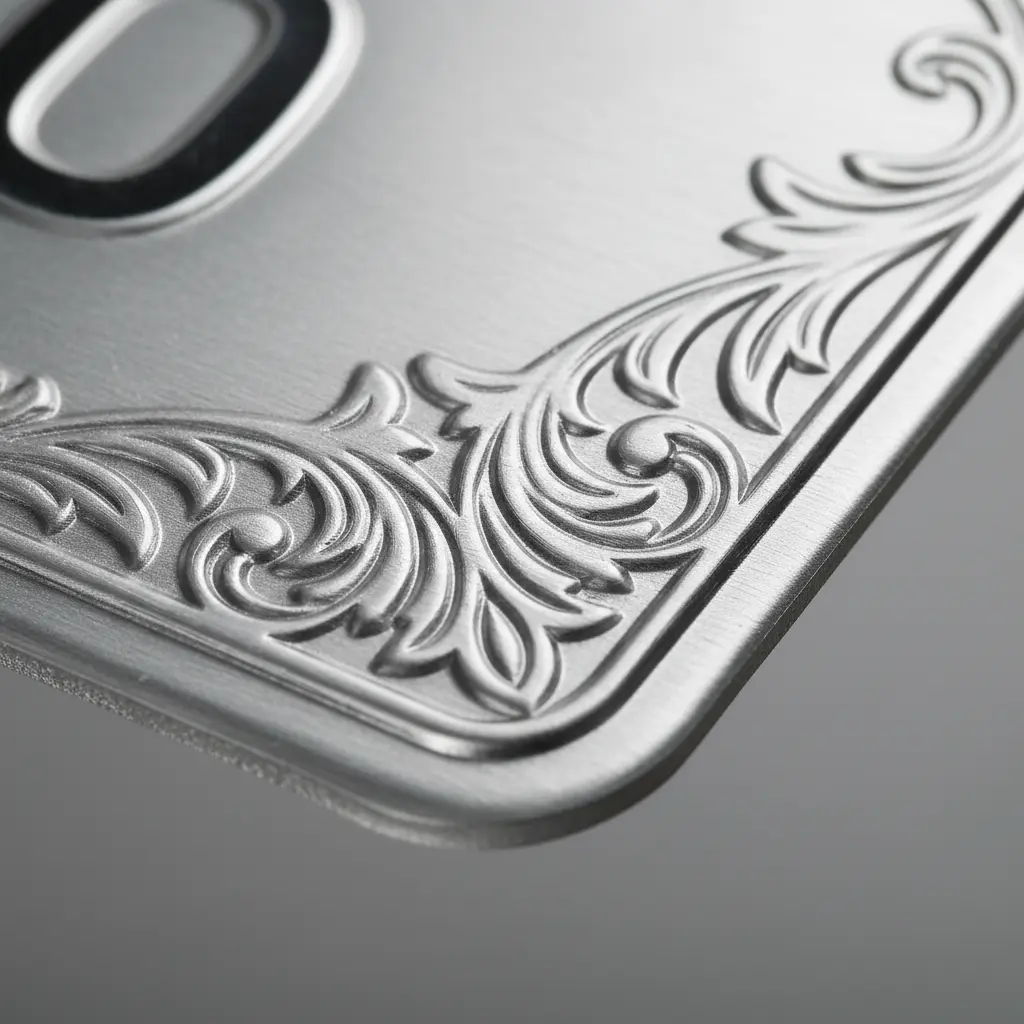 Close-up of embossed decorative plate edge